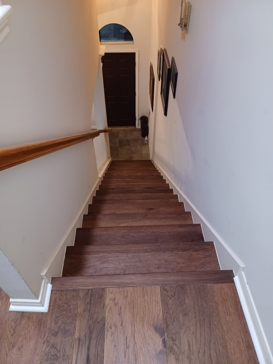 dark vinyl staircase with stairnose, wfa's custom hardwood floors, houston texas